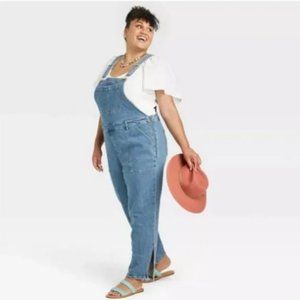 Ava & Viv – Side Zip Medium Blue Wash Denim Overalls